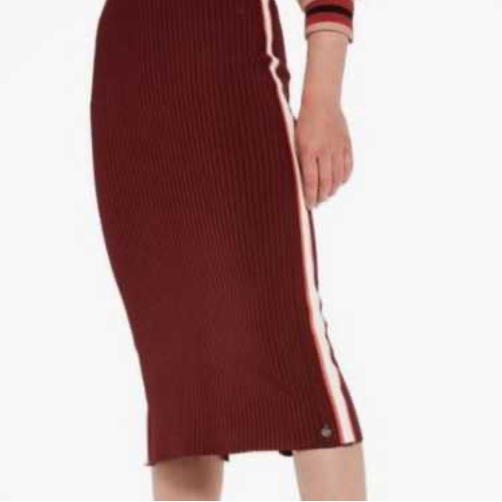 SCOTCH & SODA Ribbed Knit Midi Skirt XS Burgundy Stripe Bodycon Pencil Skirt - Picture 12 of 12